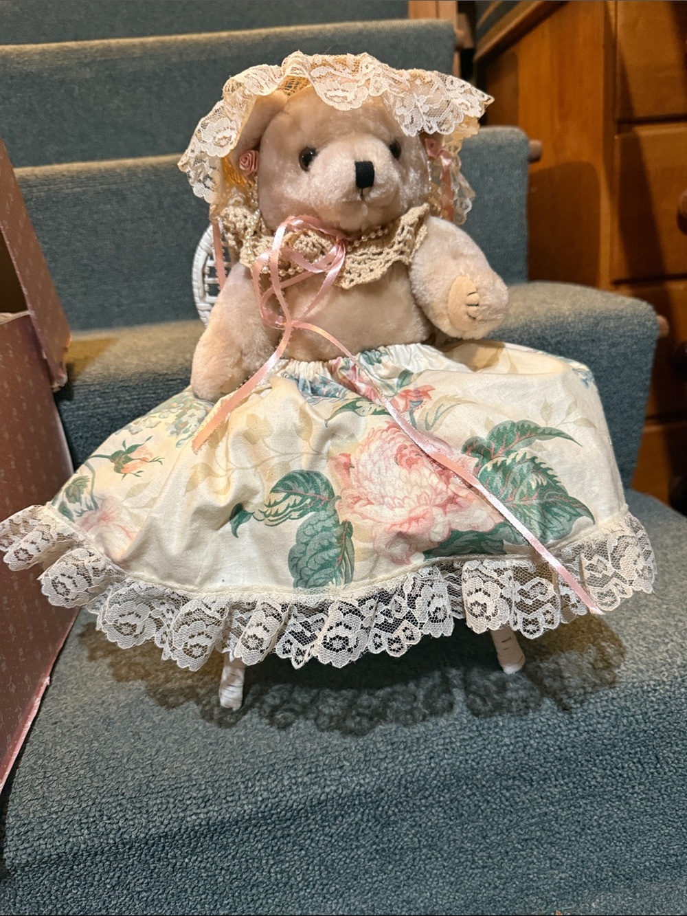 Collectible Bear in wicker chair